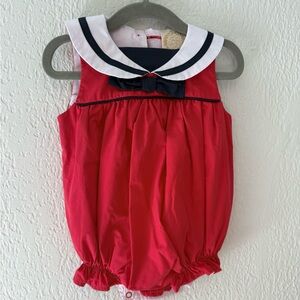 The Beaufort Bonnet Company Red Romper with Navy Accents